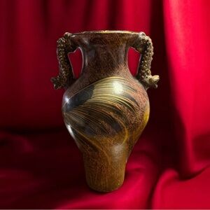 Antique~ Vase ~ Pottery ~ Large ~Brown-Glazed~Ceramic~Dragon Shaped Handles